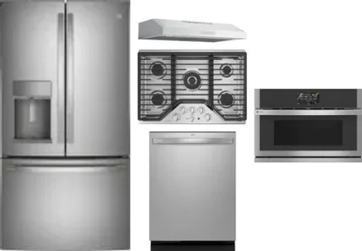 5 Piece Package Includes Refrigerator, Cooktop, Wall Oven, Hood And Dishwasher